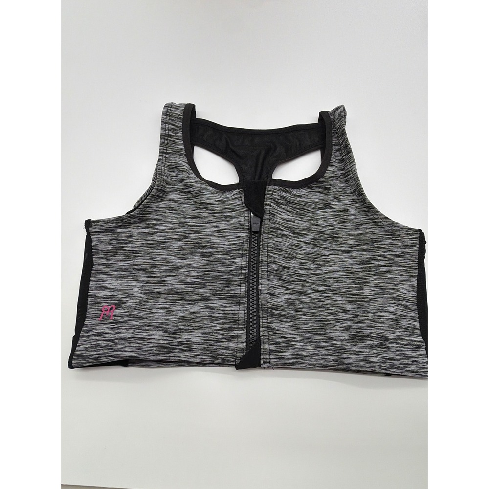 Ruby Ribbon Zip Front Sports Bra Gray Gym Workout Mesh Racerback‎ 1791 Sz 32